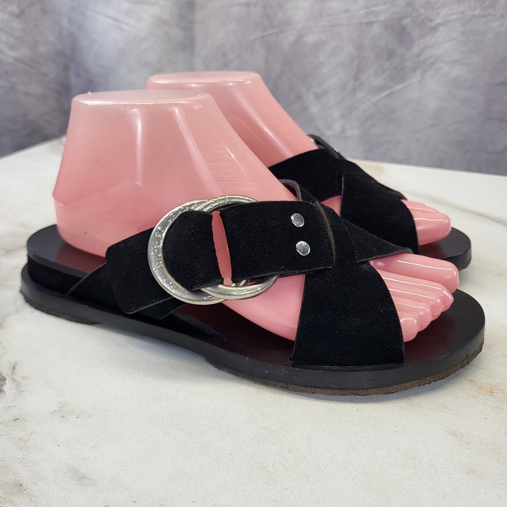 Rag & Bone Beau Black Suede Crisscross Slide Sandals Buckle Strap Size 36.5 6.5